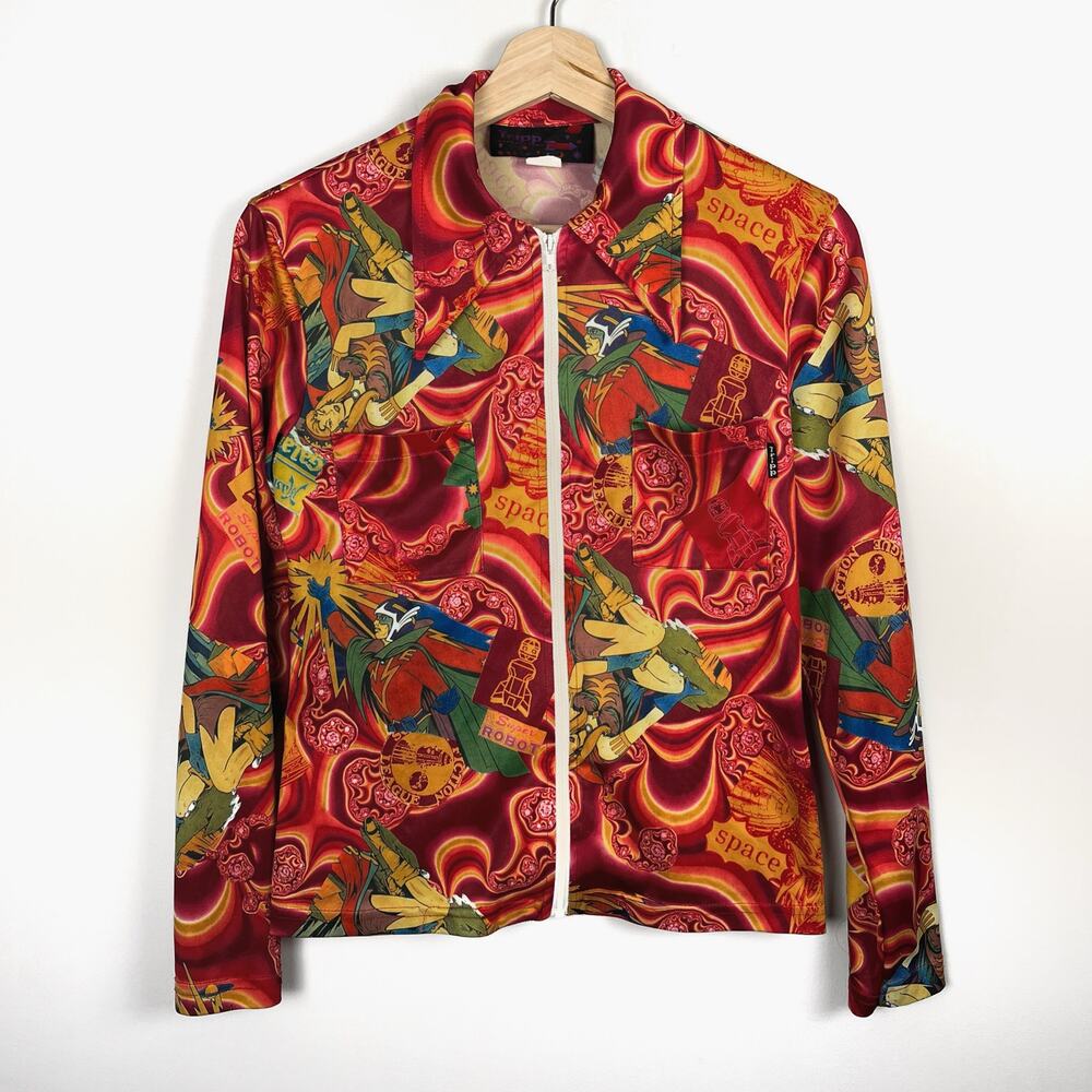 RARE Vintage Tripp NYC Intergalactic Space Robot Retro 80s 90s Zip Shirt Jacket